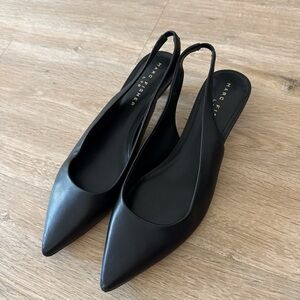 Marc Fisher LTD Black Pointed-Toe Leather Slingback Kitten Heel